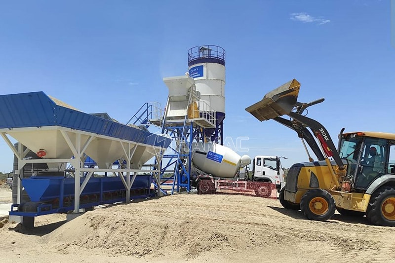 One set of HZS35 stationary concrete batching plant manufactured by HAMAC is working in Piura, Peru. This is our regular clients who always purchase machines from us because of our good quality conquered him. Bird view of HZS35 stationary concrete bat