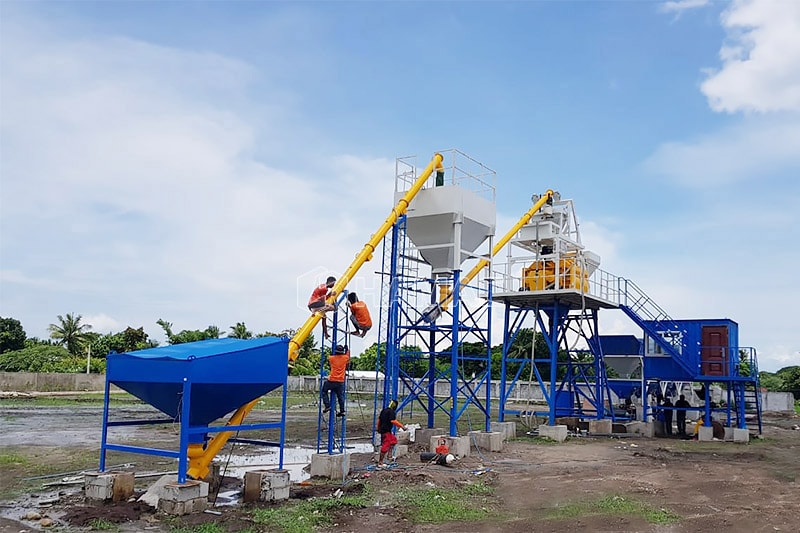 For these two years, we delivered and installed several units of HZS50 hoisting hopper type concrete batching plant to Cebu, Philippines. The aggregate is lifted by the hoisting hopper to the central concrete mixer. It saves the working area occupatio