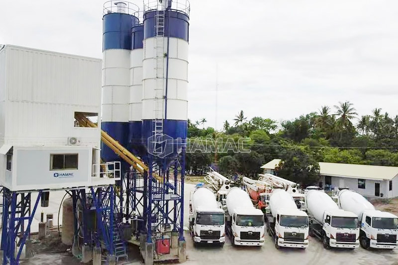 In 2019, one unit of HZS90 belt conveyor type concrete batching plant was delivered to General Santos, Philippines. It is a concrete batching plant for selling concrete to the around projects who needs the concrete. So it is different from the portabl