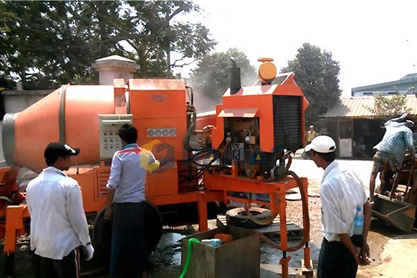 This customer is a contractor in Burma. He has many different working sites. And most of the working sites are lack of power supply. Finally, he came to our product which combined concrete mixer with pump. It is driven by the diesel engine Deutz. In t