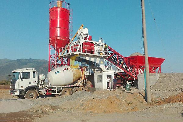 This is our project in Myanmar. This client has many different working sites. He wants to move the concrete batching plant after one project finished. So, we recommend him this mobile one. This customer visited us last year, and visited many companies