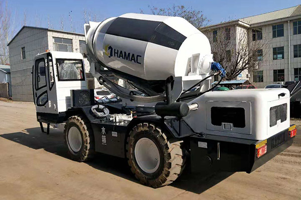 This customer is using this self-loading concrete mixer in the different working sites, because there is no concrete batching plant near his working site, so this self-loading concrete mixer can be responsible for both the mixing and transporting work